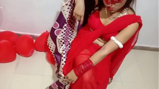 Newly Married Hot Pussie Wife In Red Sari Celebrating Valentine With Her Husband